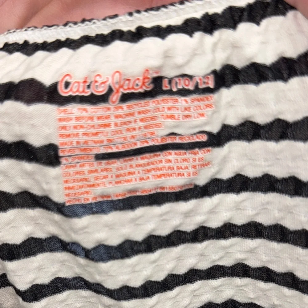 Cat & Jack Girls Black White Striped Romper Size L 10 12 Textured